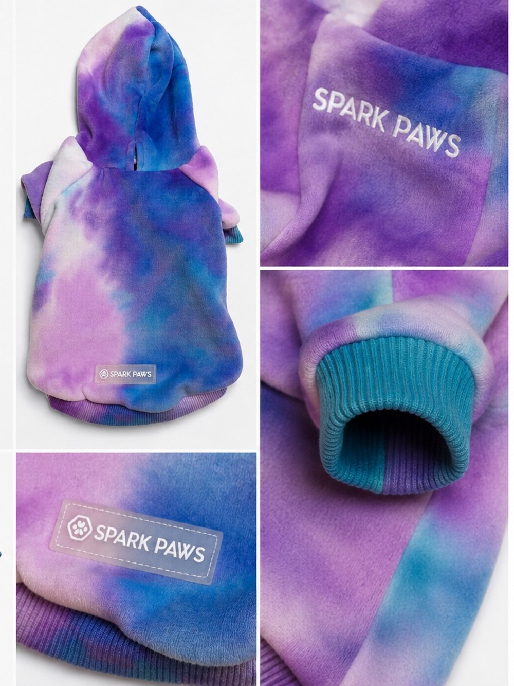 Spark Paws Purple Tie-Dye Plush Dog Hoodie
